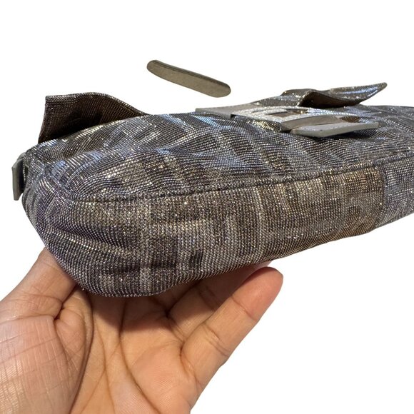 Fendi Baguette Glitter Zucca Canvas Metallic Iridescent FF Logo Shoulder Bag - Picture 3 of 10